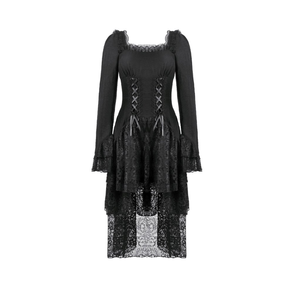 Dark in Love - Romantic Lace HighLow Tiered High low dress - Black